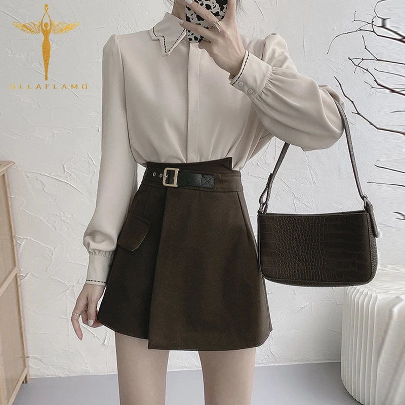 

Irregular Woolen Solid Shorts Skirts Women Office Lady Korean High Waist Female Zipper Shorts Short Pants Elegant Commuting