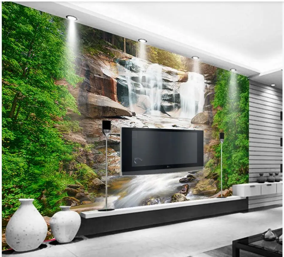 

3D-обои с изображением леса и водопада на заказ, декор для гостиной, домашний декор, настенные фрески 3d, обои для стен 3 d