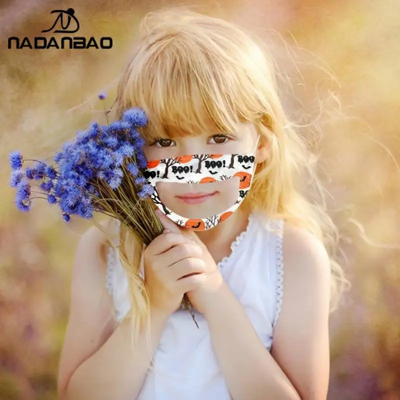 

Новинка, многоразовая маска NADANBAO для детей на улице, маска для Хэллоуина с милым мультяшным принтом, прозрачная маска для лица с надписью «м...