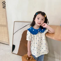 summer floral short sleeve doll collar blouses 1 7 years girls cotton turn down collar casual tops clothes
