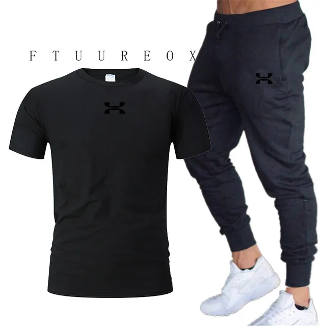 

2020 new fashion brand cotton T-shirt, summer short-sleeved clothing, sportswear T-shirt + shorts, men's casual running wear