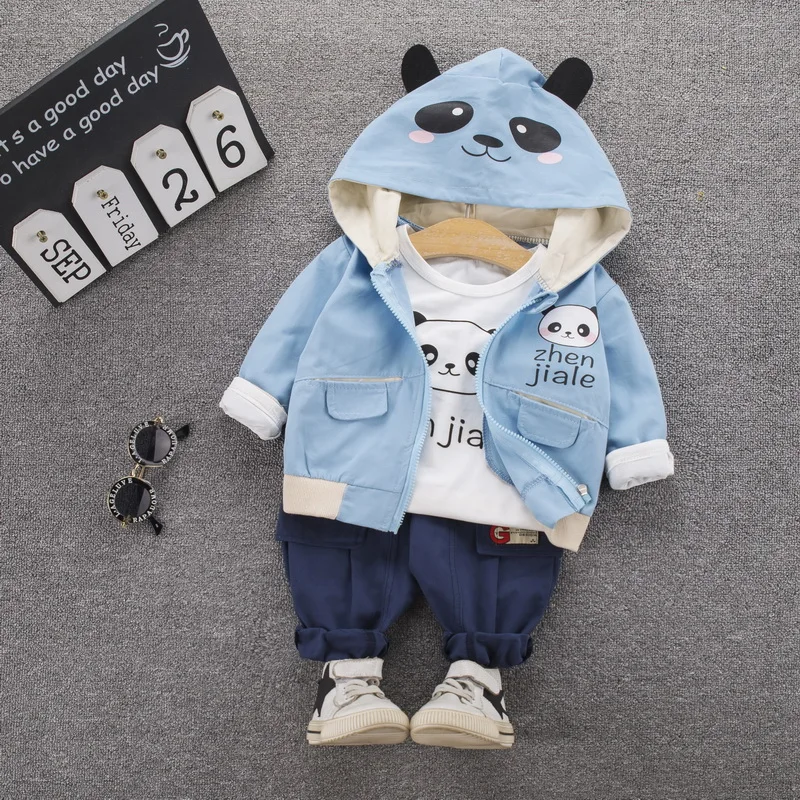 

Детская одежда, футболка с рисунком панды, верхняя одежда и нижняя одежда для мальчиков, весенние комплекты из 3 предметов для маленьких мал...