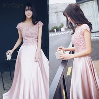 its yiiya evening dress elegant pink beading crystal evening dresses long o neck formal gowns plus size robe de soiree lf158