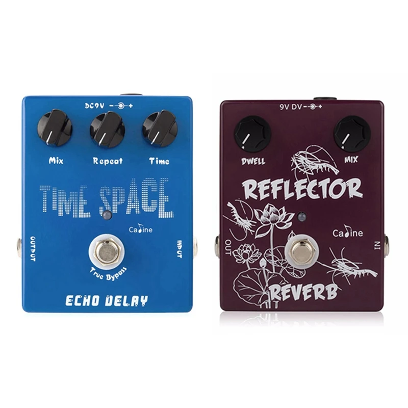 

Caline 2 Pcs Echo Delay Guitar Effects Pedal Time Space Bass Distortion True Bypass Blue CP-17 & Fuchsia CP-44