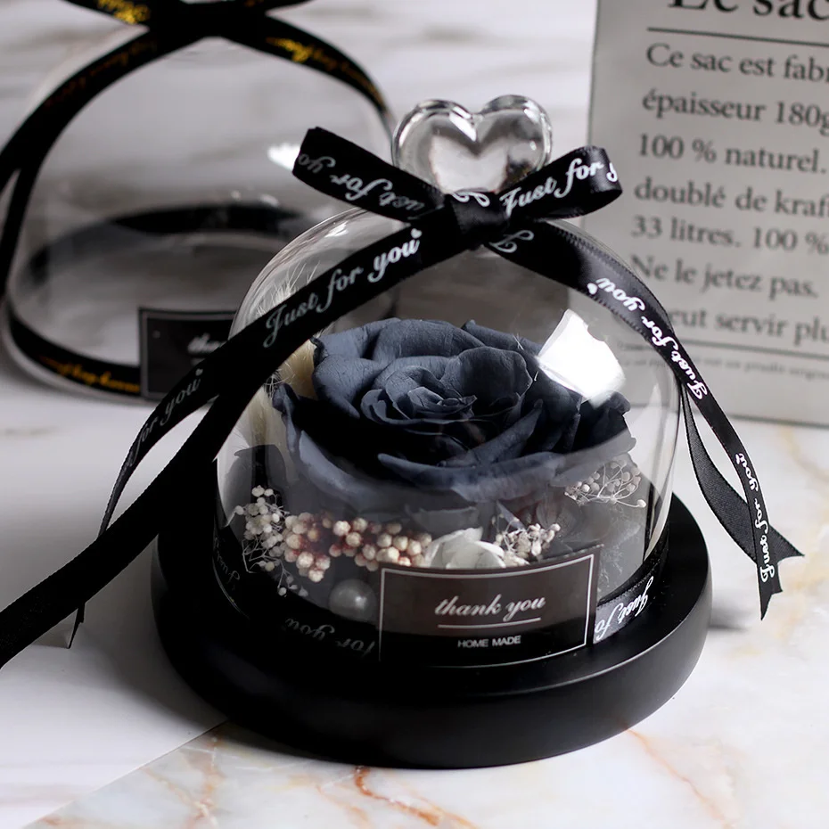 Paquete de regalo Rosa eterna en cristal, flor Seca De La Bella y La Bestia para decoraci&oacute;n del hogar, regalos de boda, regalo del d&iacute;a de Rosevalentines-2