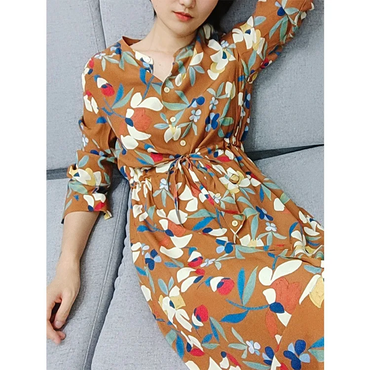 

2020 Early Spring Retro Casual Printed Midi Dress