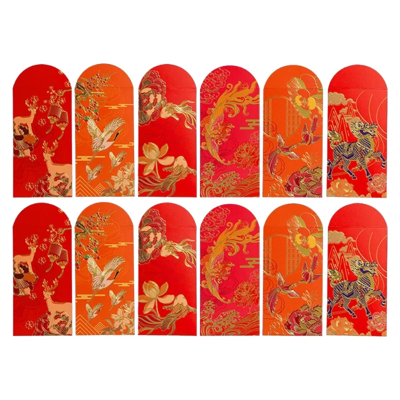 6/12pcs Chinese Red Envelopes HongBao Gift Wrap Bag Lucky Money Pockets for New Year rabbit 2023 Spring Festival