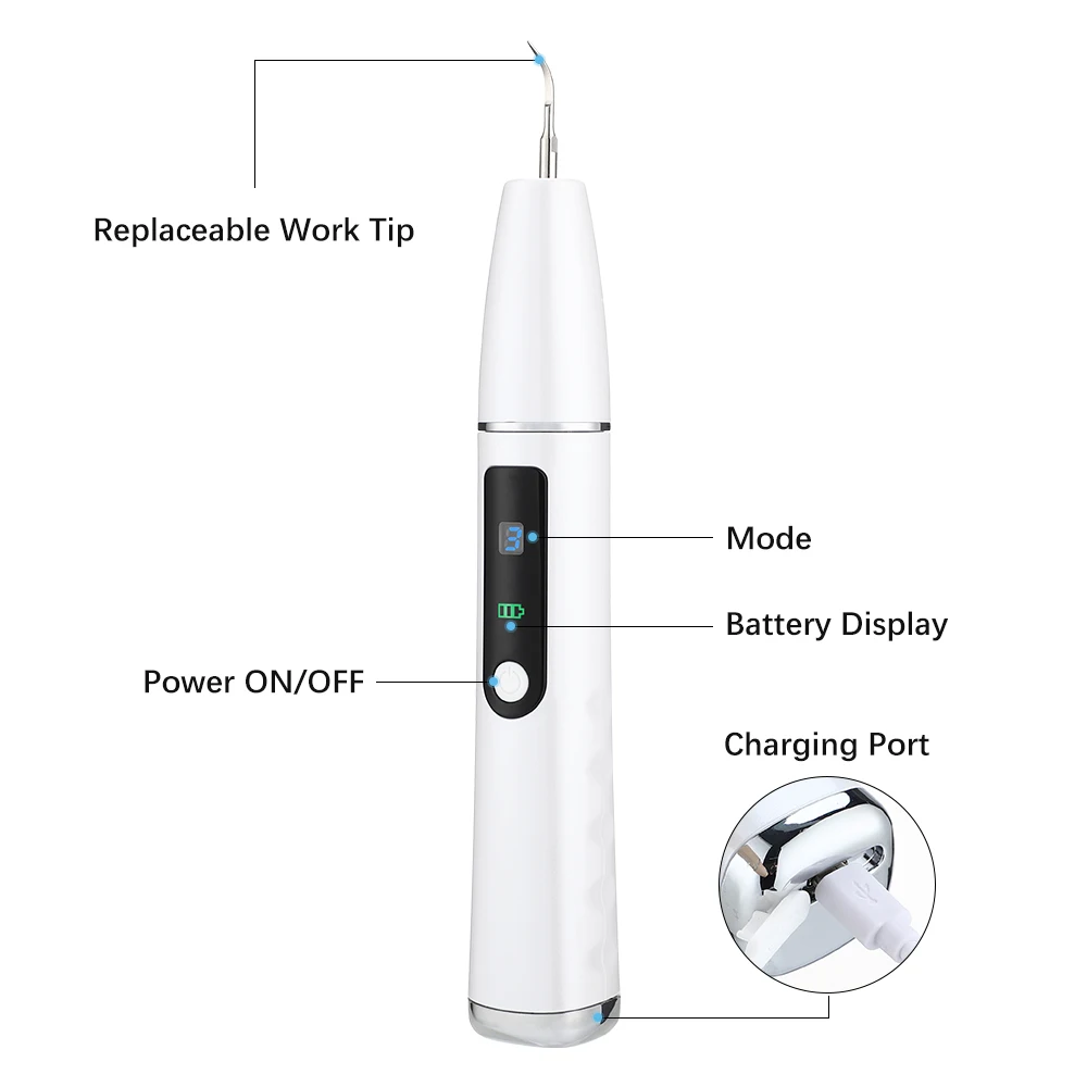 Ultrasonic Dental Scaler Teeth Whitening USB 3 Modes Tooth Cleaner Calculus Remover Stains Tartar Dentist Oral Hygiene Care Tool |
