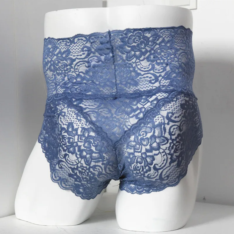Сексуальные мужские трусы с высокой талией кружевные ультратонкие трусы-футляр