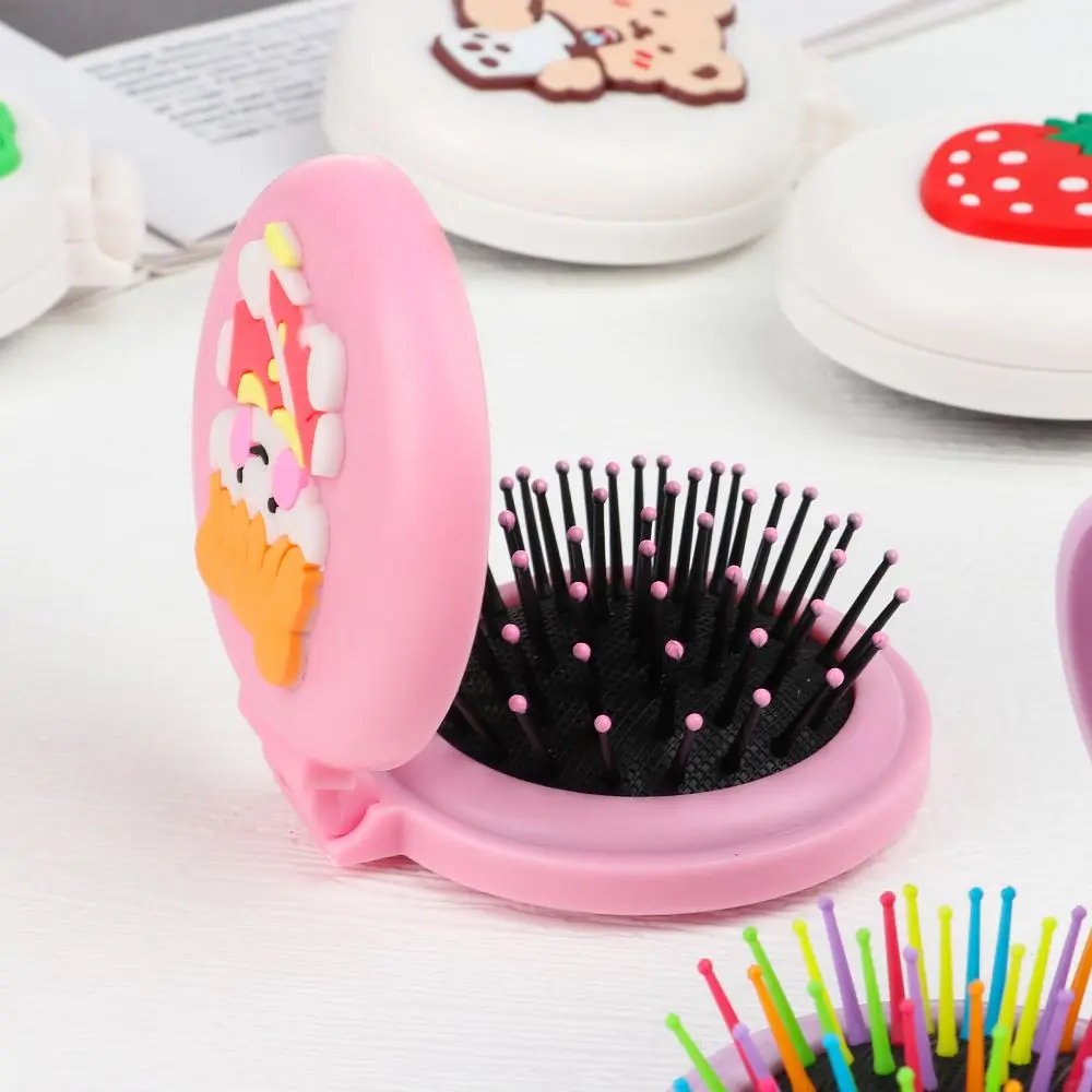 Складная расческа для волос 2-в-1 милая мультяшная портативная щетка с зеркалом