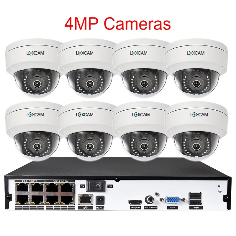 8CH NVR x 8 Cameras LOXCAM 8CH H.265+ 5MP камера безопасности Система 2MP/4MP аудио запись Антивандальная купольная POE ip-камера 8ch комплект видеонаблюдения - Цвет: 8CH NVR x 8 Cameras