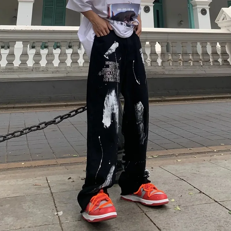 

Повседневные свободные брюки Y2K с высокой талией в стиле хип-хоп, Одежда большого размера с карманами и уличным принтом, костюм с широкими шт...