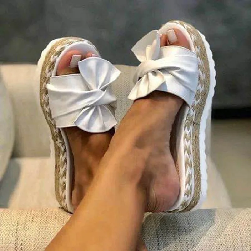 

Large-size bowknot sandals for women spring and summer new thick-soled wedges ladies slippers slipper women bottoms women Slides