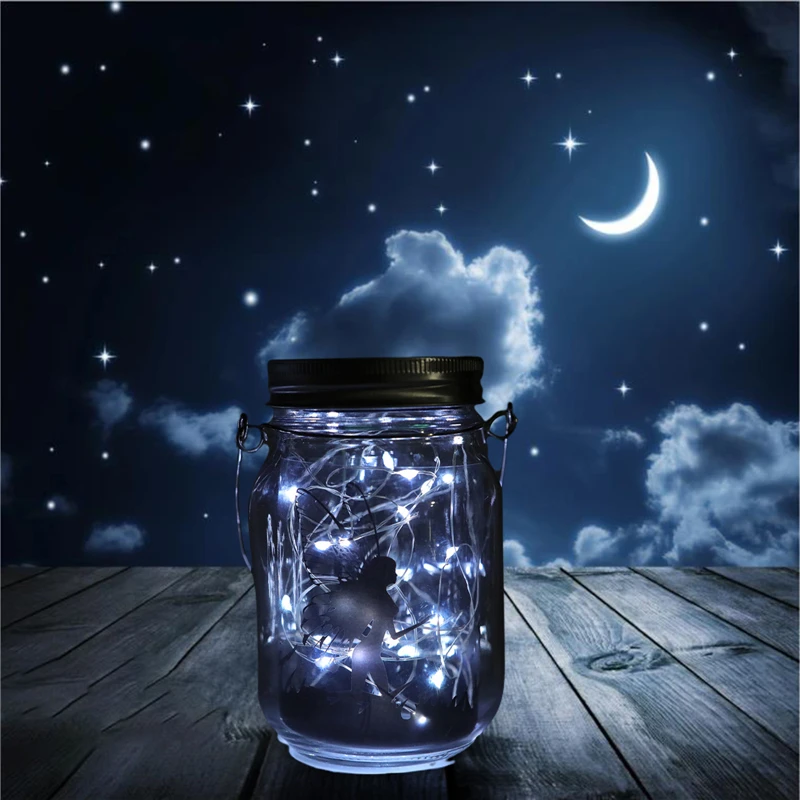 Solar Mason Light with Hanging Handle Jar Transparent Waterproof Outdoor Decoration | Glow Party Supplies