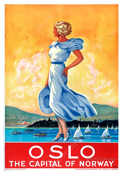 Норвежская карта Осло Норге Fjords винтажная Ретро путешествия классические