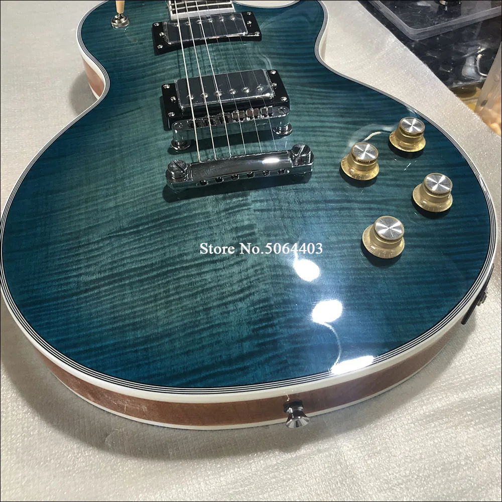 Высококачественная 6 струнная электрогитара синяя краска Тигр кленовый шпон