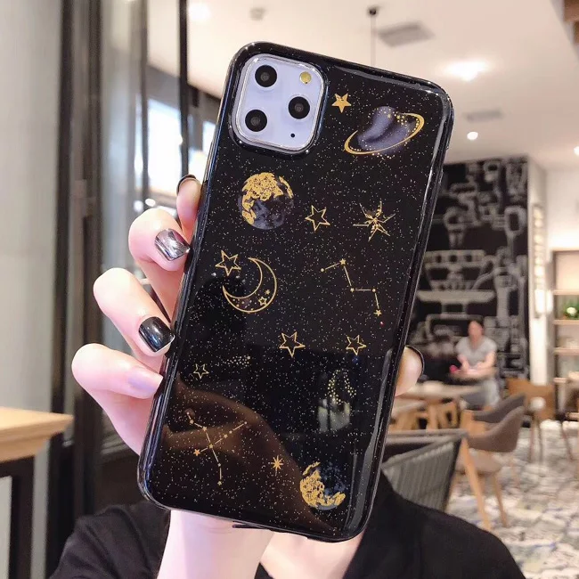 Лак Блеск Bling луна звезды планета чехол для телефона для iphone 11 11Pro Max XS Max XR X 6S 6 7 8 Plus задняя крышка Чехлы с принтом из мультфильма - Цвет: Style 2