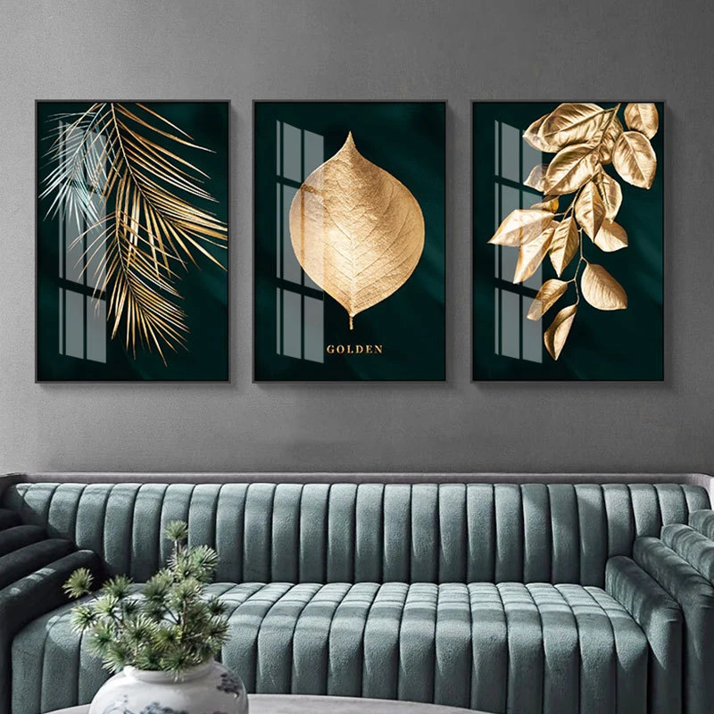

Abstract golden plant leaves wall picture poster modern style painting on canvas art of the living room original