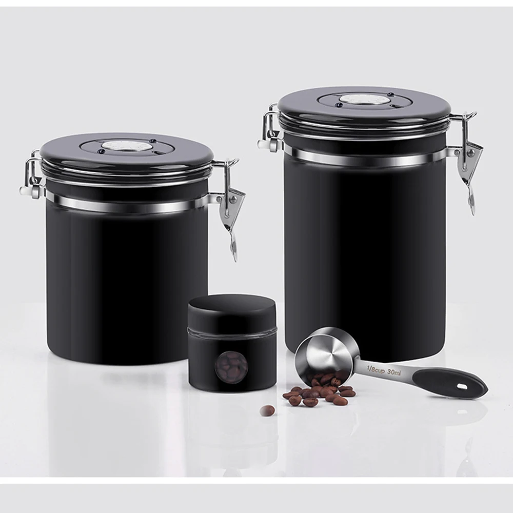 

1.5L/1.8L Stainless Steel Coffee Airtight Storage Container Coffee Canister Jar Coffee Bean Container With Co2 Valve And Scoop