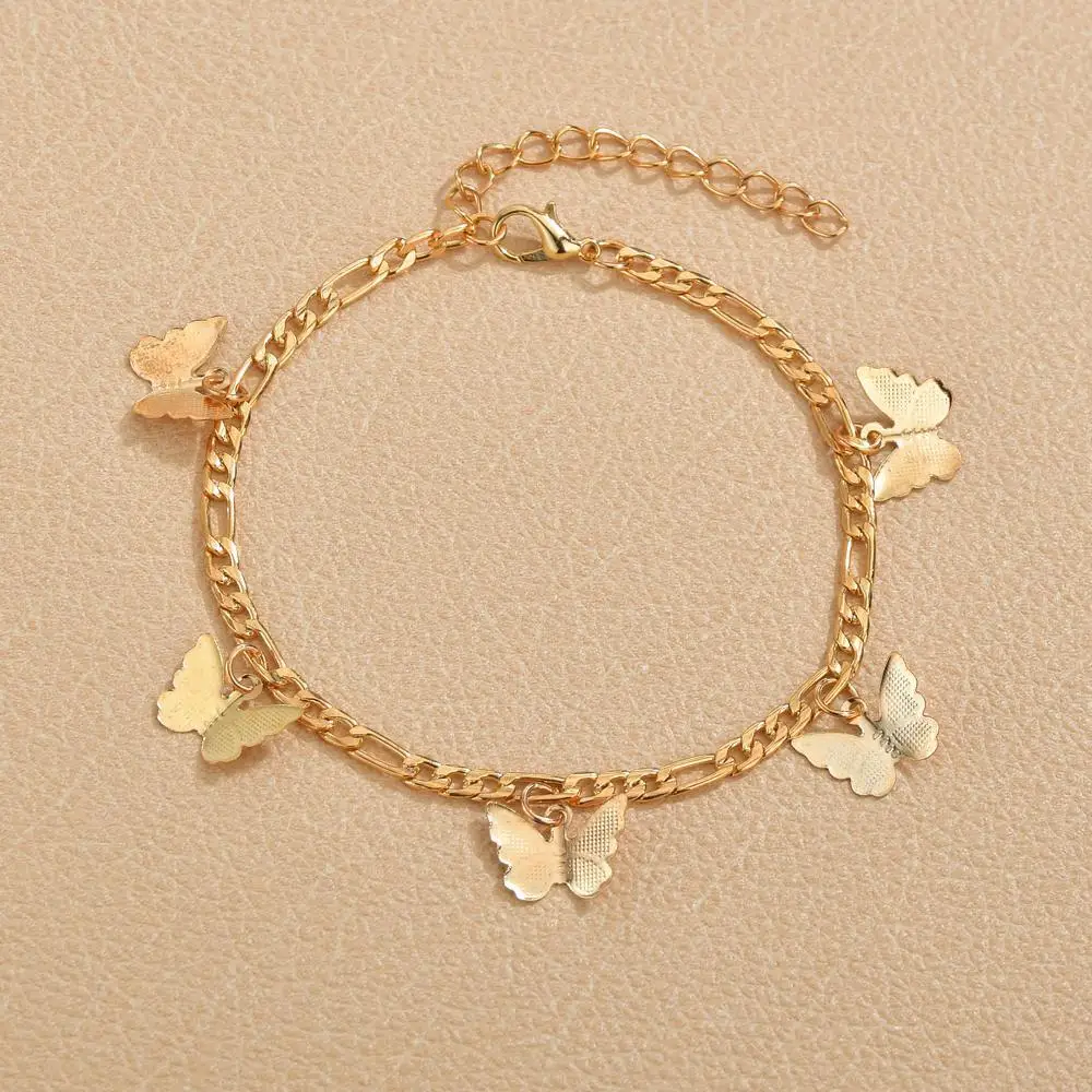 

2021 Fashion Butterfly Bracelet Anklet Gold Adjustable Snake Chain Foot Chains Jewelry Women Girls Summer Holiday Accessories