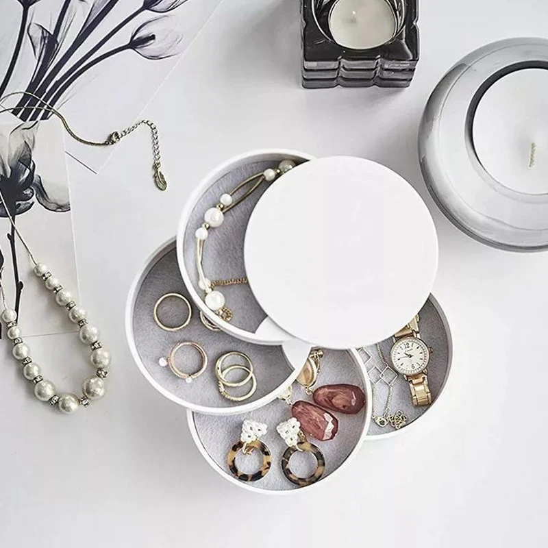Шкатулка для хранения ювелирных изделий женщин модный 4 слойный вращающийся