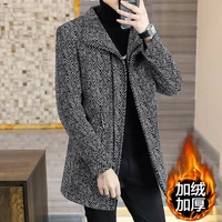 fall winter korean thickened slim woolen long thick warm jacket streetwear fake fur lapel men jacket trench coat men tweed coat