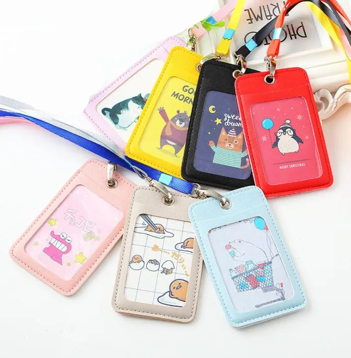 Милый мультяшный визитница кожаный чехол для карт с ремешком студентов