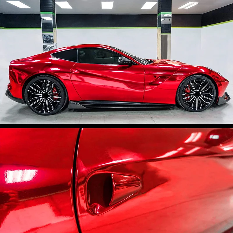 

50x300cm Adhesive Red Chrome Mirror Vinyl Wrap Sticker Decal Film Sheet DIY Car Wrapping with Air Bubbles Free