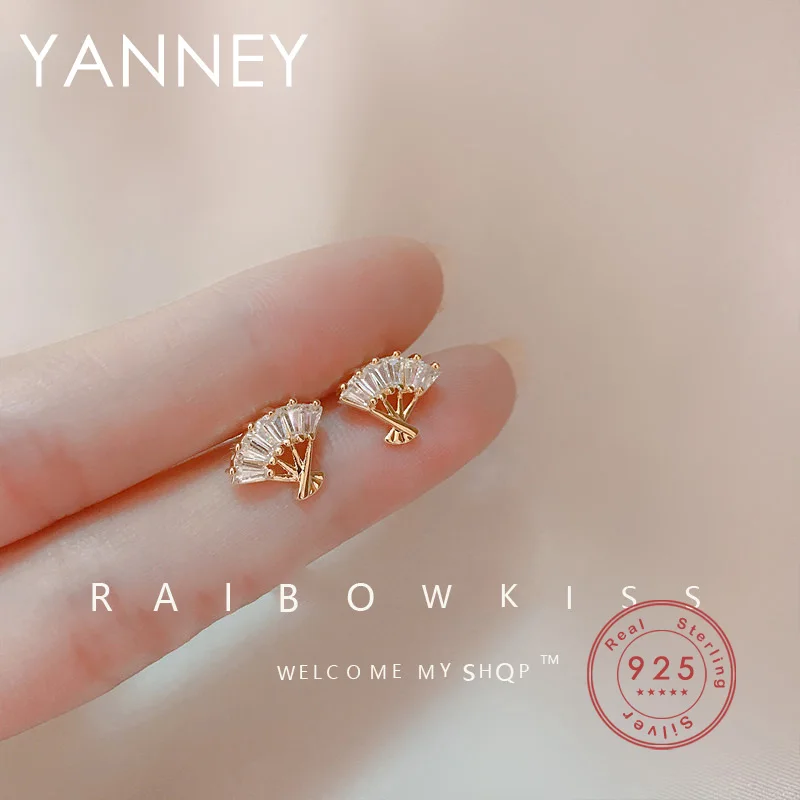 

YANNEY Silver Color Fan With Zircon Stud Earrings For Women Girls Fashion Simple Wedding Jewelry Gift