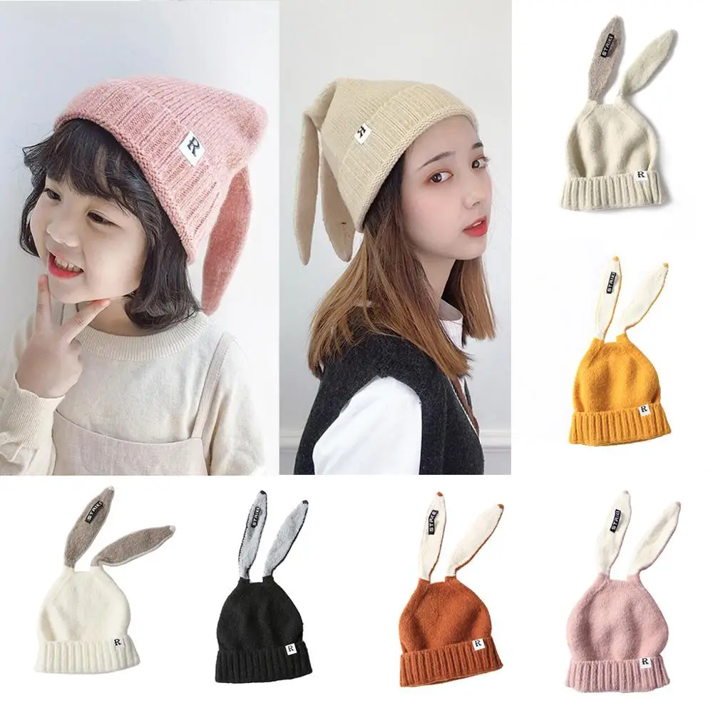 Новинка 2019 детские зимние шапки милая вязаная шапка бини с кроличьими ушками для