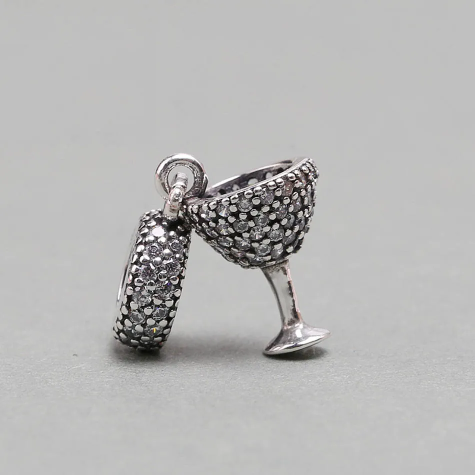 

S925 Silver Pendant DIY Jewelry Night Out Dangle Charm fit Lady Bracelet Bangle Girl Gift Clear CZ