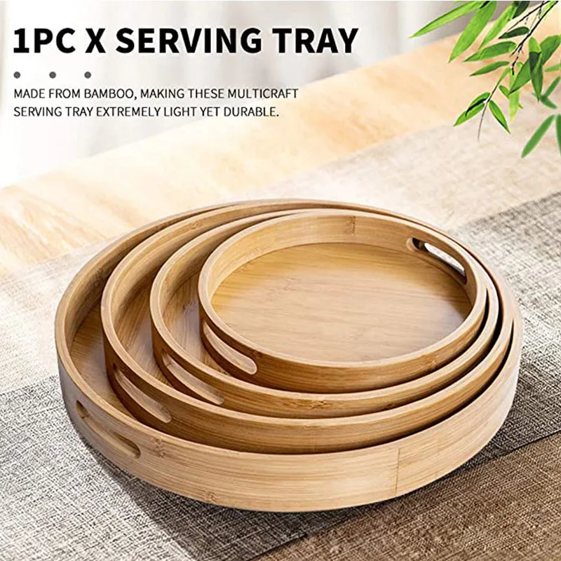 

Бамбуковый поднос на заказ, креативный японский бинауральный портативный круглый поднос для выпечки, домашний чайный набор, маленький подн...