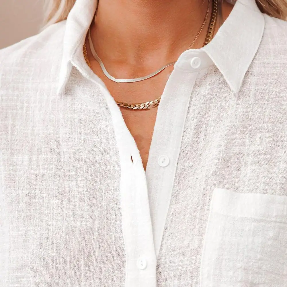 

2021 Plus Size M-3XL Women Summer Short Sleeve Shirt Solid Color Side Slit Summer Popular Loose Female Shirt