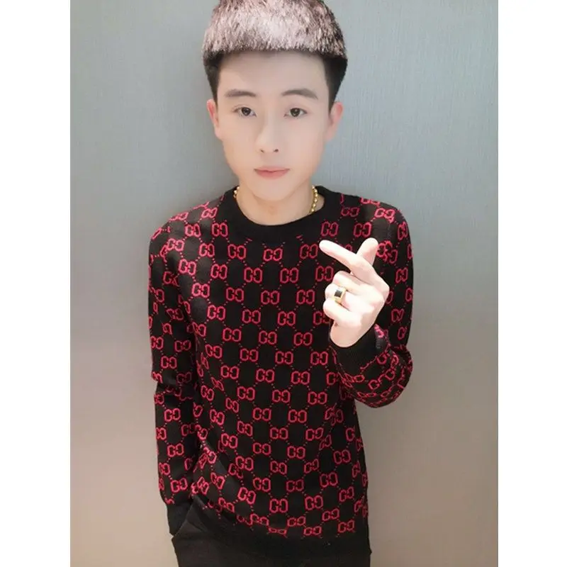 

2021 social spirit autumn and winter boy long sleeve men's Korean slim fit sweater T-shirt youth base