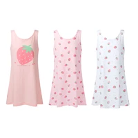 new summer girls pajamas night dress kids cotton princess nightgowns girls sleeveless cute strawberry print nightdress sleepwear