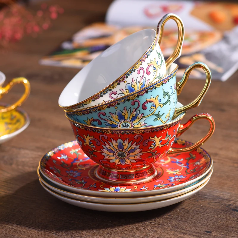 Набор керамических кофейных чашек эмалированного цвета европейская ретро чашка