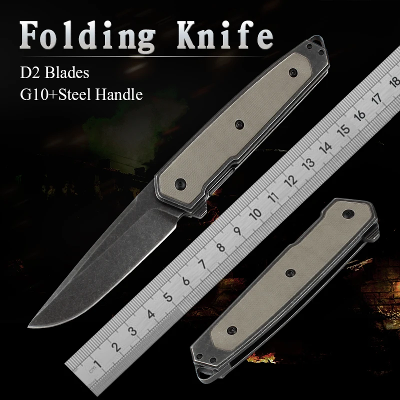 

7091 Folding Knife G10 Handle D2 Blade Pocket Tactical Survival Knife Outdoor Camping Hunting Knife EDC Self-defense Tools