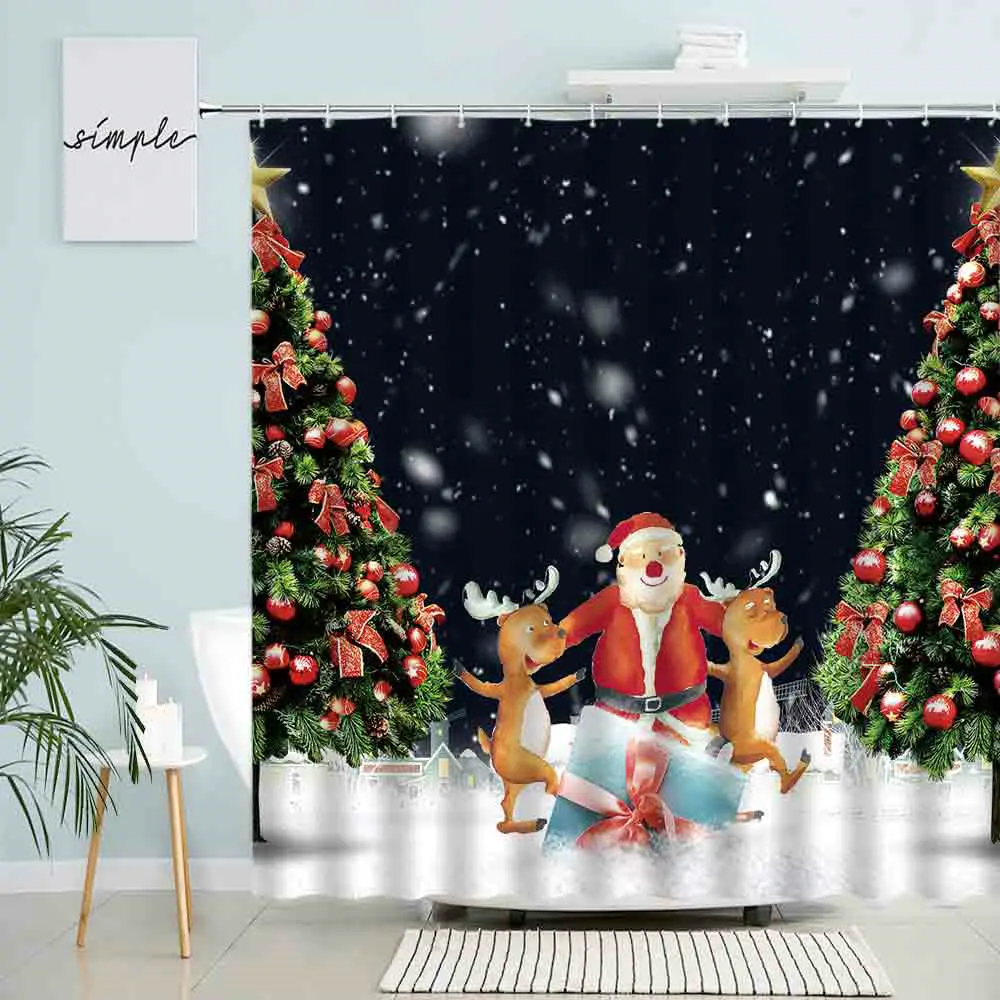Мультяшная Рождественская занавеска для душа милая елка с Санта-Клаусом оленем