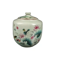 china old porcelain pink flower and bird pattern covered pot