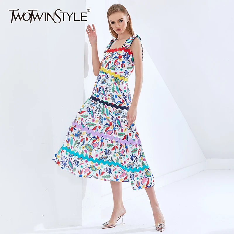 

Женское платье на бретельках TWOTWINSTYLE, летнее платье без рукавов с квадратным вырезом и высокой талией, 2019