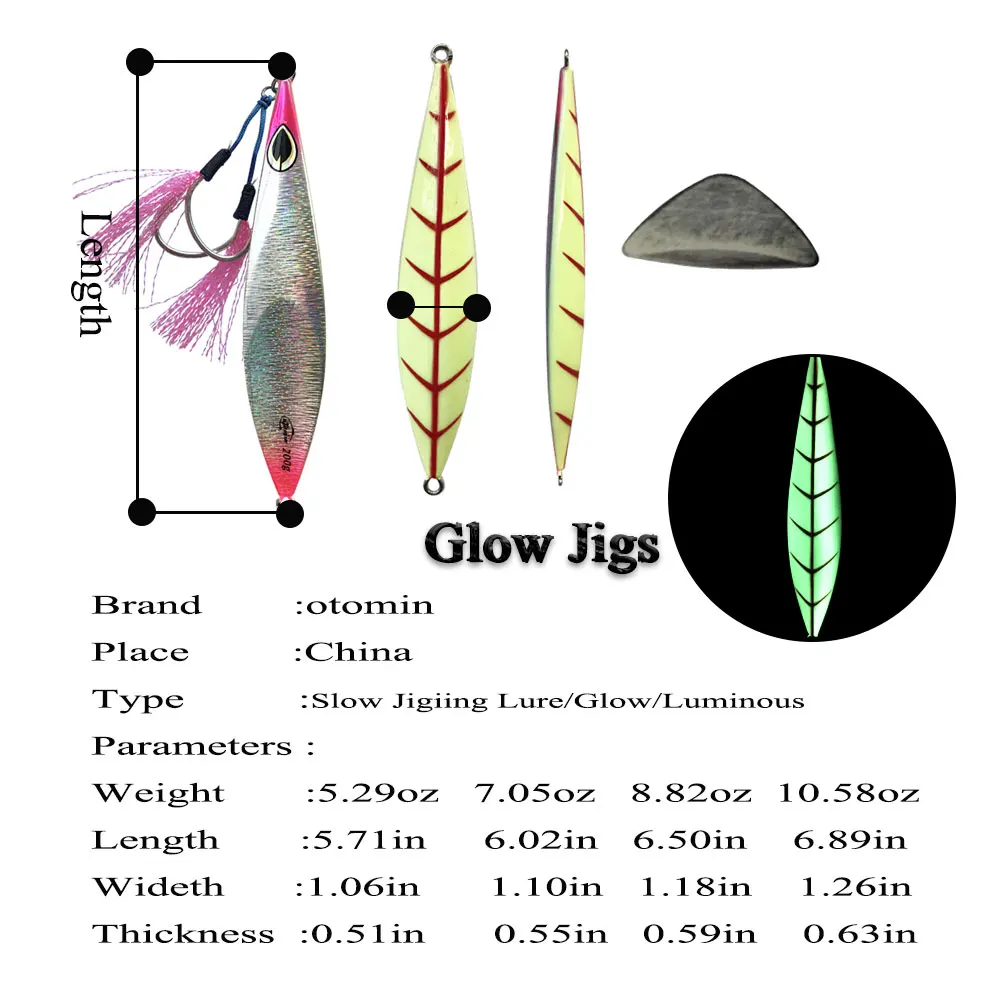 AS Slow Metal Jigging With Hooks Sinking Glow Jigs 80g100g150g200g250g300g Slow Falling luminuous Lure Fish Jigging Lure Angler enlarge