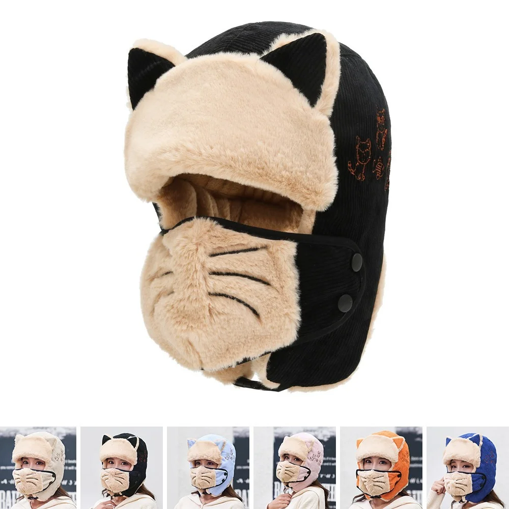 

Women's Winter Beanie Hat Outdoor Warmth Thickening Unisex Cycling Knit All-inclusive Plus Velvet Balaclava Face Mask Ski Hat