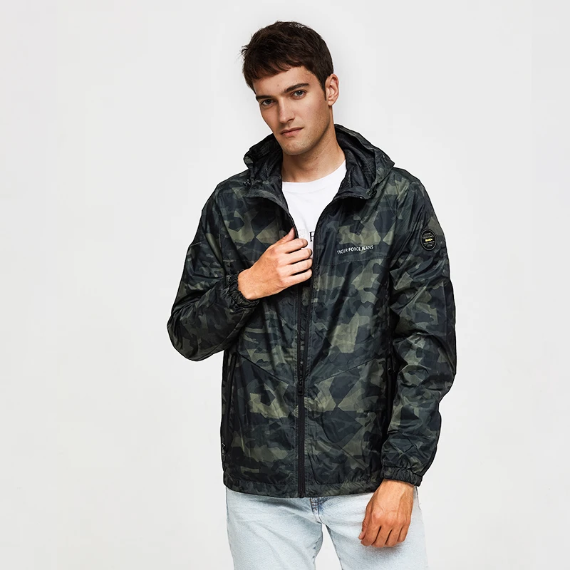TIGER FORCE Spring Men Casual Jacket Hooded Camouflage with Print Men's Windbreaker Coat Male Army Camo Outwear|camouflage jacket|casual jacketmen