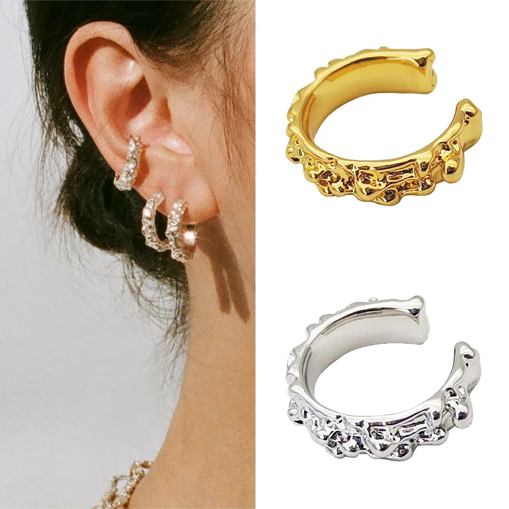 

Lava ear clip irregular retro cochlear clip new fold earrings European and American niche u-shaped ear bone clip jewelry female