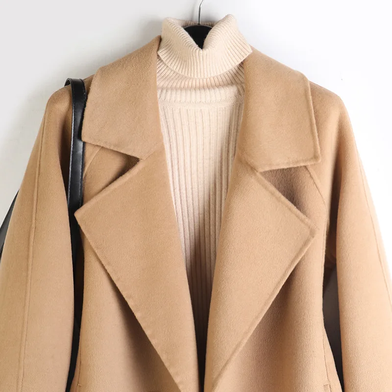 

2020 Autumn/winter New High-end Solid Color Straight Cylinder Double-sided Cashmere Mid-length Suit Collar Woolen Coat WomenB136