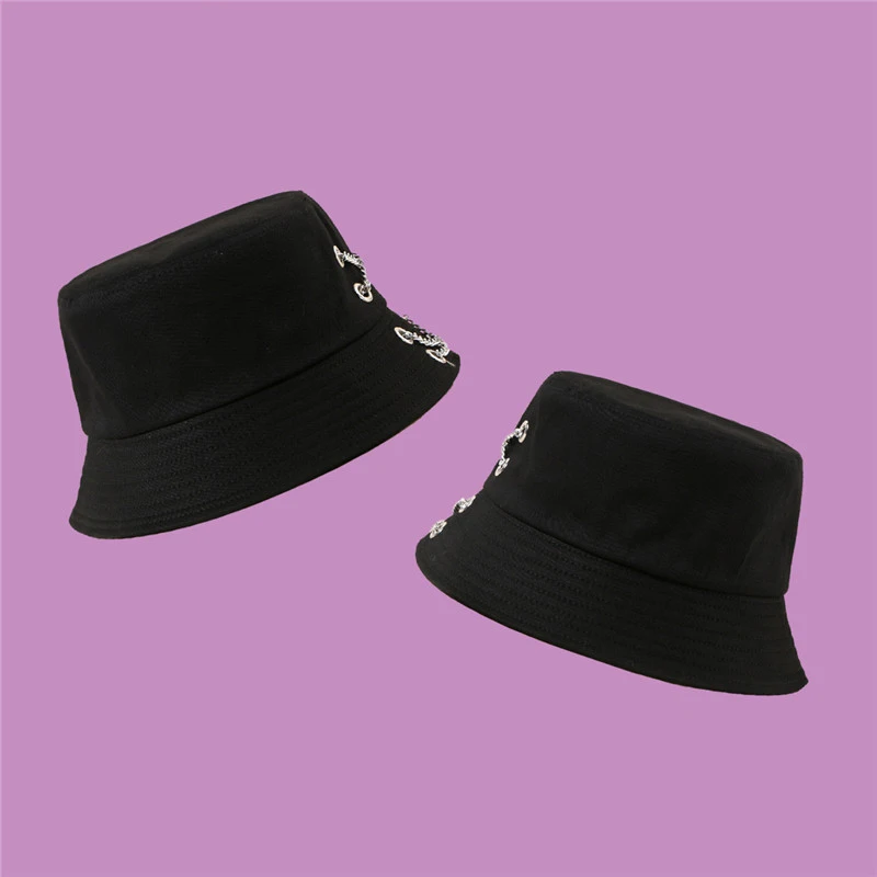 

JIFANPAUL Fashion Trend Wild Metal Chain Fisherman Hat Male Shade Basin Hat Hip-hop Street Personality Hat Bucket Hats For Men