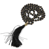 classic long tassel women black volcanic stone chakra necklaces buddha head pendants 108 mala rosary yoga blessing jewelry