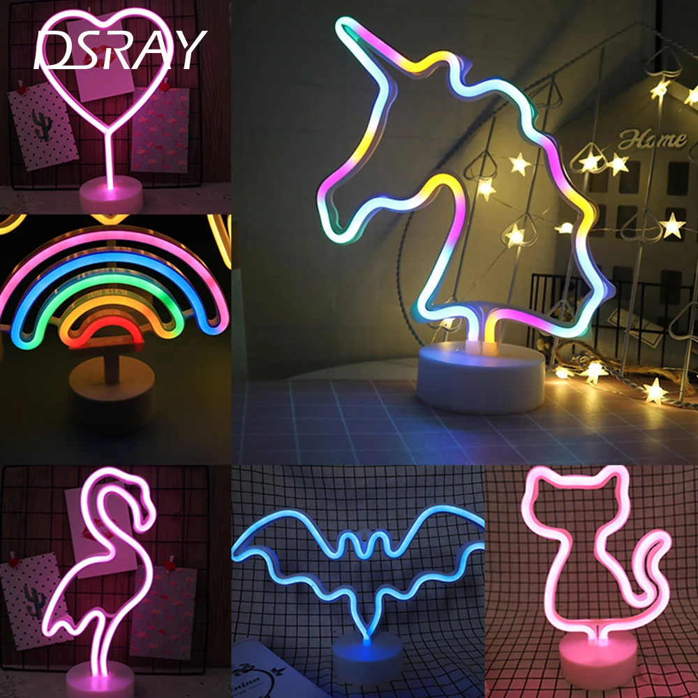 

Neon Sign USB LED Decoration Unicorn Flamingo Lamp Moon Rainbow For Home Kid Room Bedside Night Light Decor Light For Children