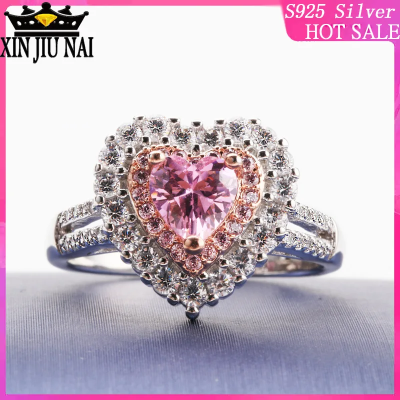 

925 sterling silver Light luxury popular pink diamond ring female personality zircon index finger Romantic Princess Gift jewelry