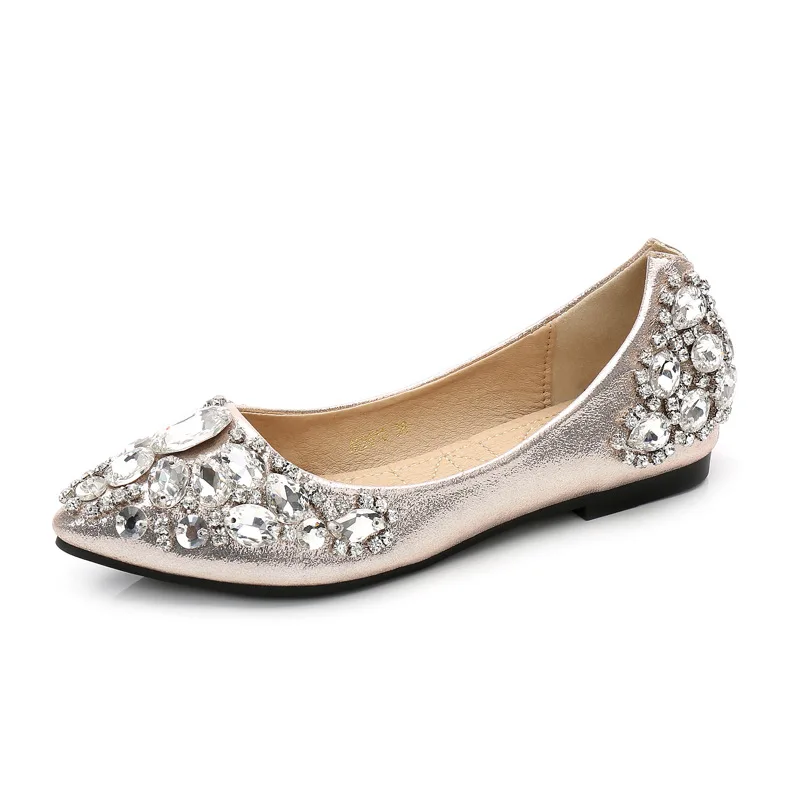

Fashion 2019 Flats Shoes Women Ballet Princess Shoes For Casual Crystal Boat Shoes Rhinestone Women Flats PLUS Size